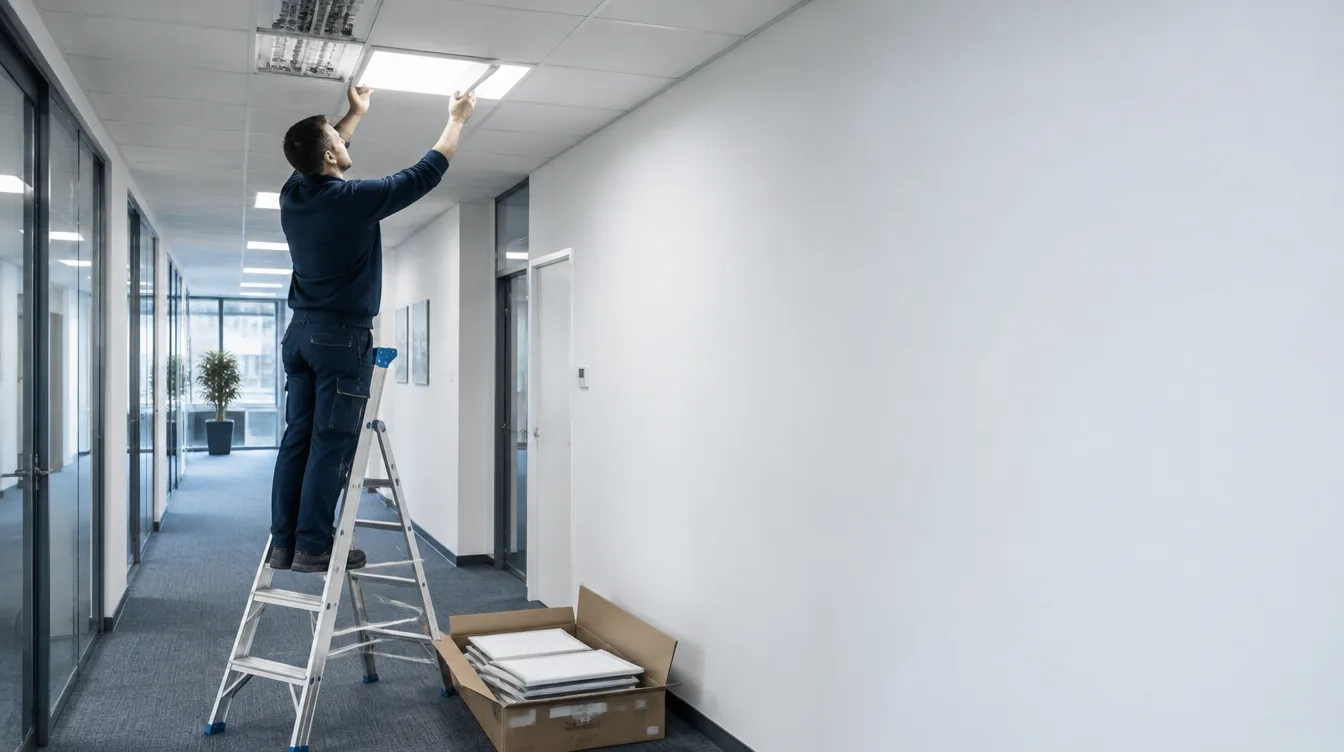 Montage einer LED-Leuchte an der Decke einer Halle